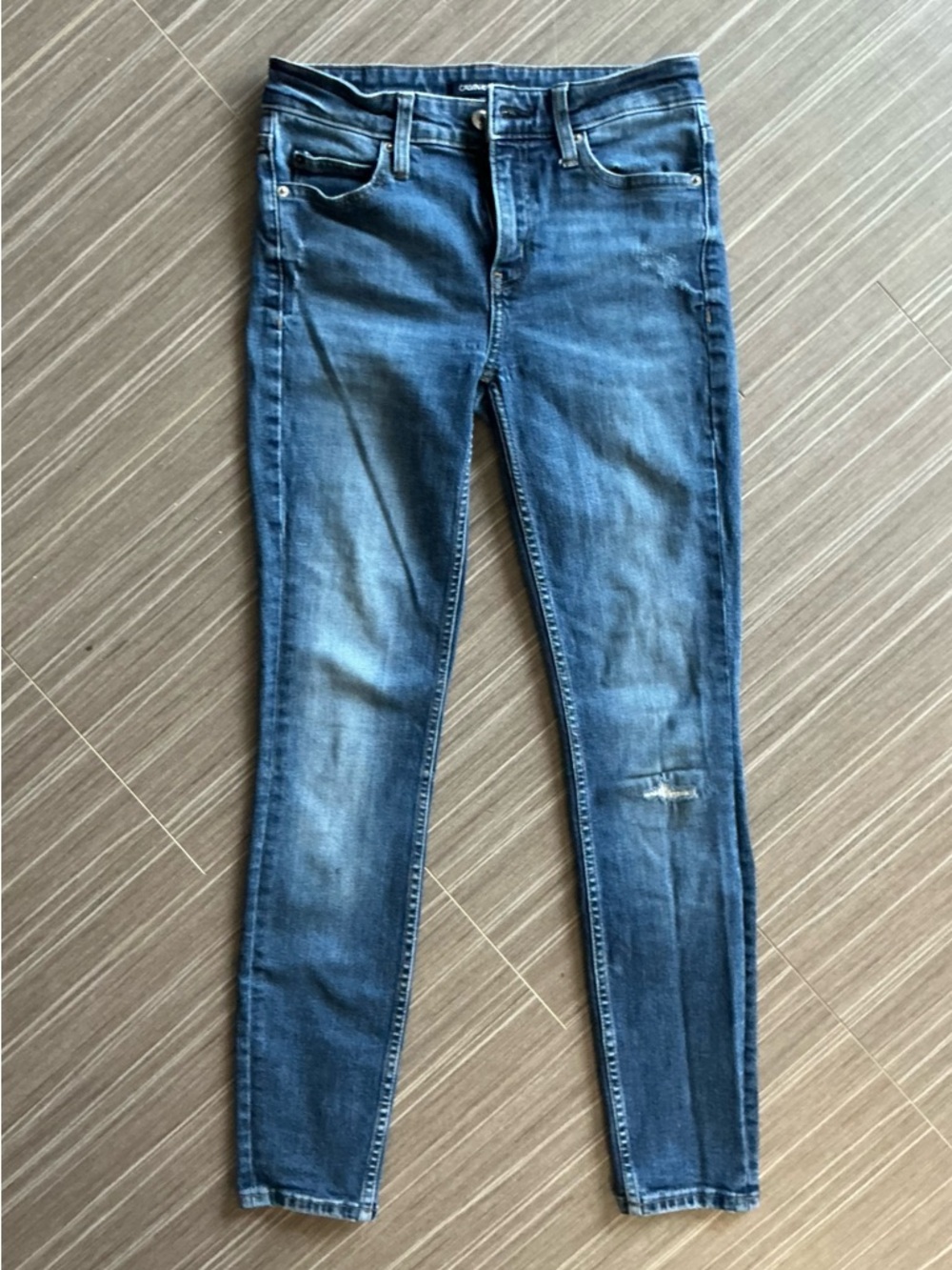Calvin Klein Women's Medium Blue Skinny Jeans with Light Distress